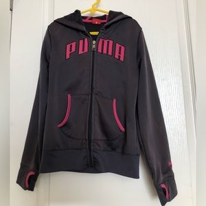 PUMA Girls' Zip Up Hoodie Jacket, Gray/Pink